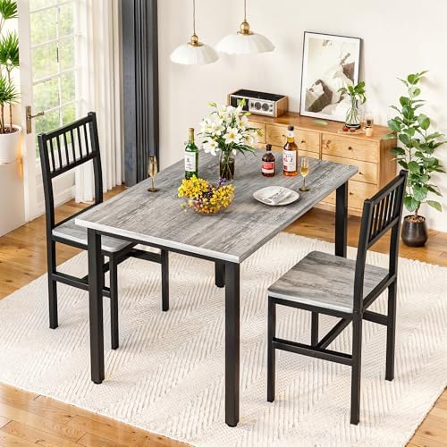 3 Piece Dining Table Set for 2, Small Wooden Kitchen Table Set with Chairs, S...