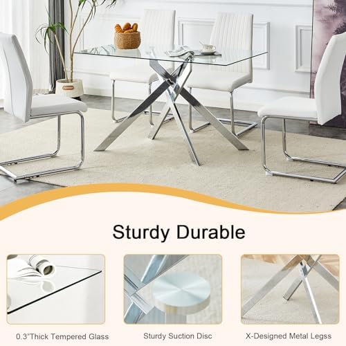 51in Glass Dining Table,Rectangular Kitchen Table for 4 Person with 0.39'...