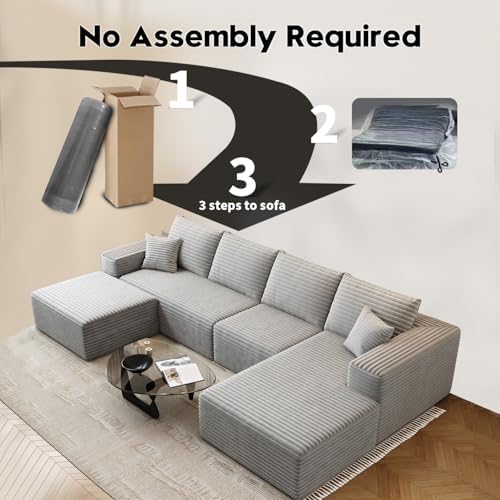 135.4" Cloud Modular Sectional Couch with 1 Ottoman,Modern Minimalist Up...