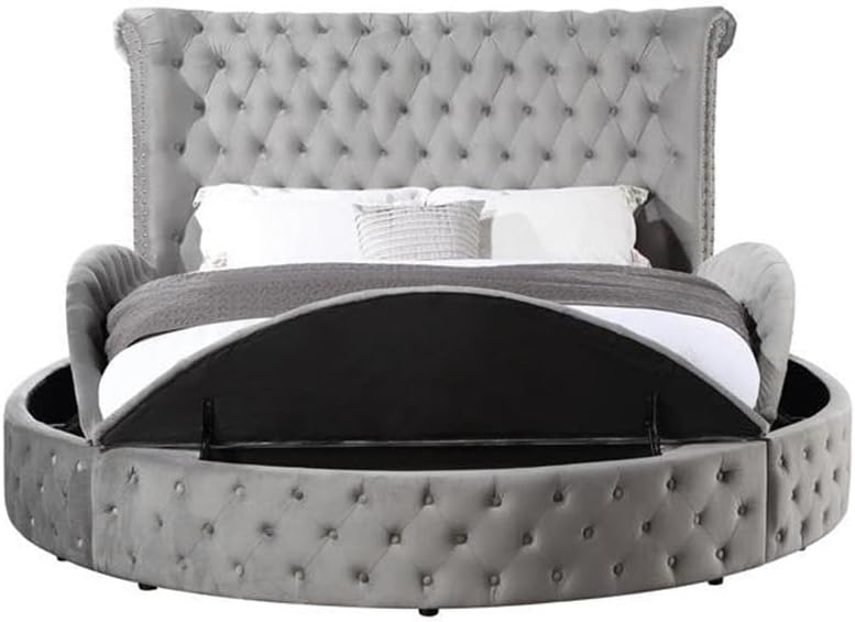 Acme Gaiva Eastern King Bed w/Storage in Gray Velvet