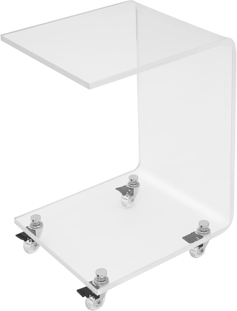 Modern Acrylic Side Table, C-Shaped Sofa Table Nightstand with Storage and Lo...