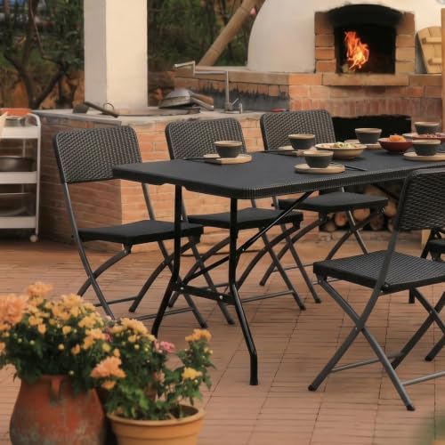 6FT Folding Table Portable Picnic Table Heavy-Duty Fold-in-Half Utility 6 Foo...