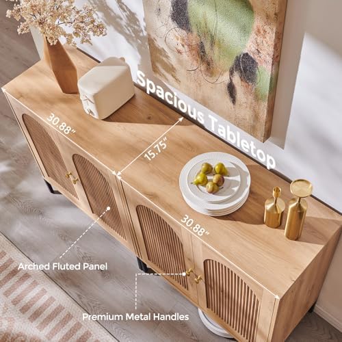 IFBUY Modern Sideboard Buffet Cabinet, 61.75" W Fluted Arched Buffet Cab...