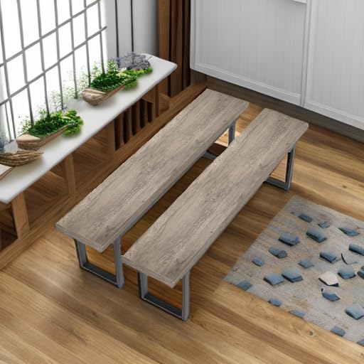 STHOUYN 59” Dining Bench Pair of 2 for 6-8 Person, Farmhouse Indoor Kitchen T...
