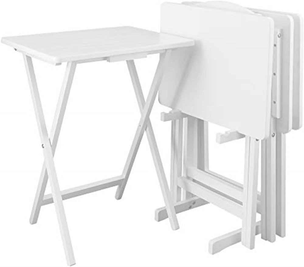 HomeStock Antique 5-Piece Solid Wood Folding Tray Table Set with Storage Stan...