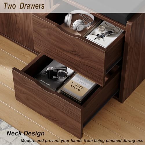 LVB 40” Entryway Bench with Padded Seat Cushion Shoe Bench with 2 Drawers | W...