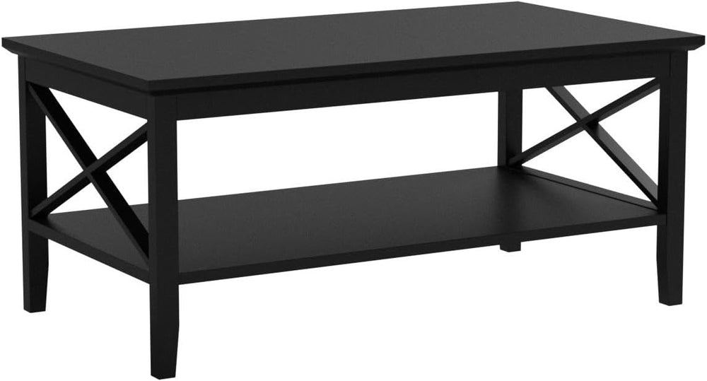 ChooChoo Oxford Coffee Table with Thicker Legs, Black Wood Coffee Table with ...