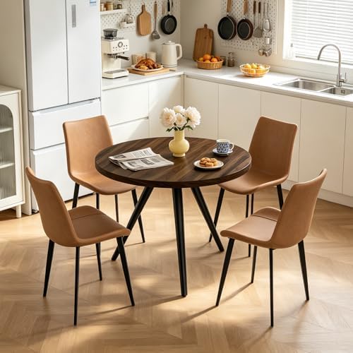 34.6" Round Dining Table Set for 2, Walnut Small Dining Room Set | Space...