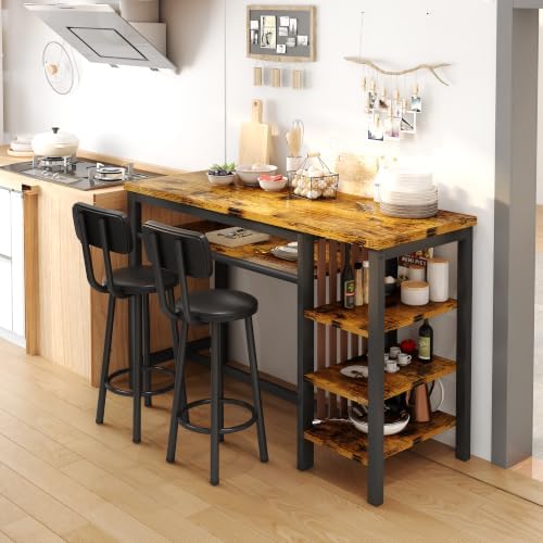 DKLGG 3-Piece Bar Table and Chairs Set, Counter Height Dining Table Set with ...