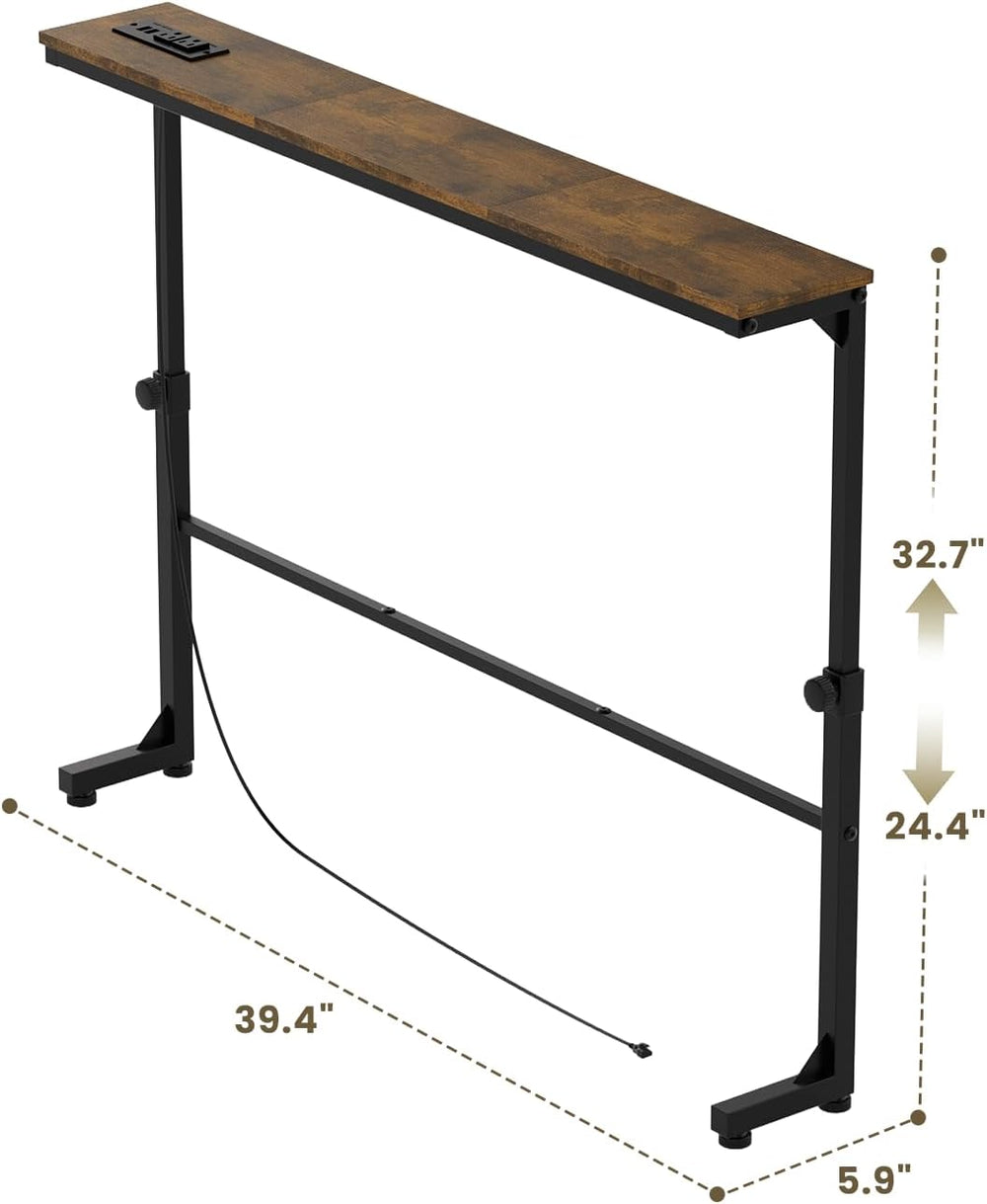 Aduanbang Adjustable Height Narrow Console Table with 2 Power Outlets, 39.4&q...