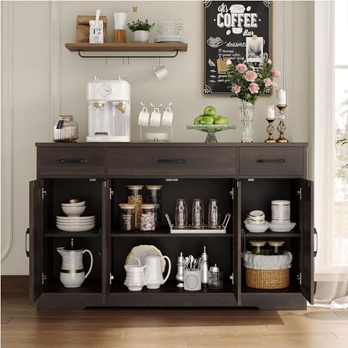 HOSTACK Kitchen Buffet Sideboard Storage Cabinet, Coffee Bar Cabinet, Brown