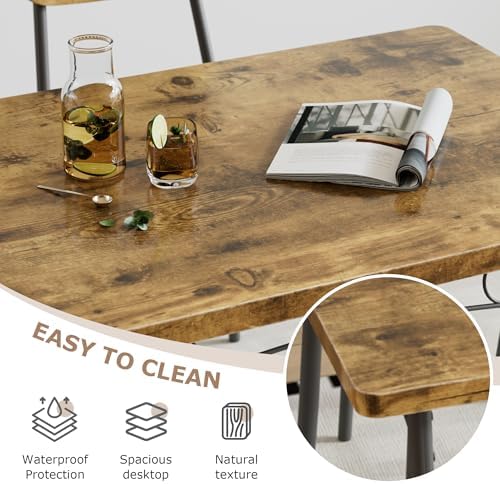 VECELO 3 Piece Small Dining Table Set for 2, Metal and Wood Square Kitchen Di...