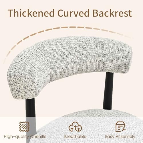 VKNOW Wooden Dining Chairs Set of 6 with Black Wood Legs, Curved Backrest