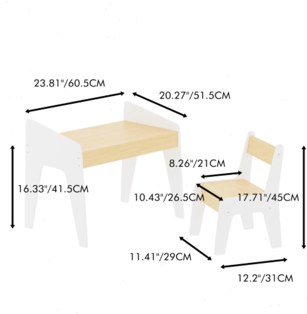 Table and Chair Set for Boys and Girls, Smooth MDF Wood, Scaled-Down Size, Mu...