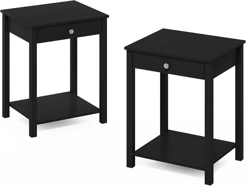 Furinno Classic Side Table Set of 2, 2-Tier Modern End Table with Small Drawe...