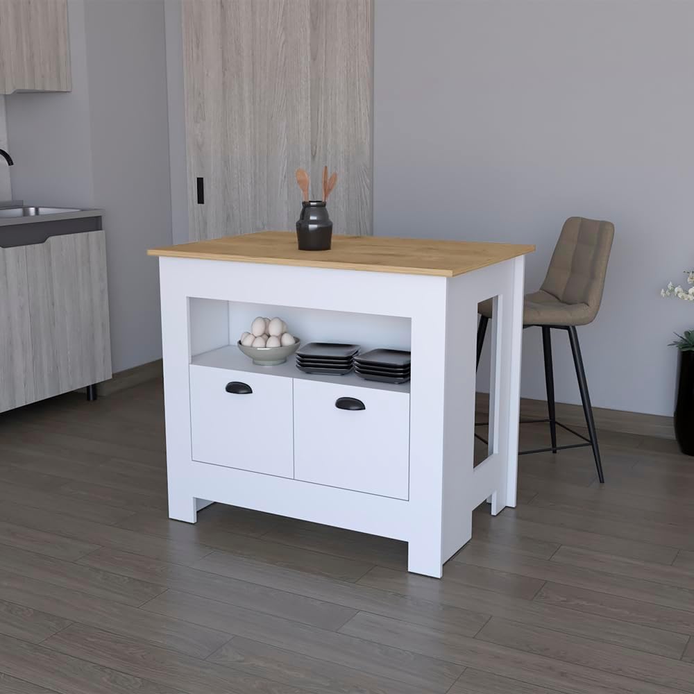 Kitchen Island Geneva, White/Macadamia with Spacious Workspace and Ample | 40...