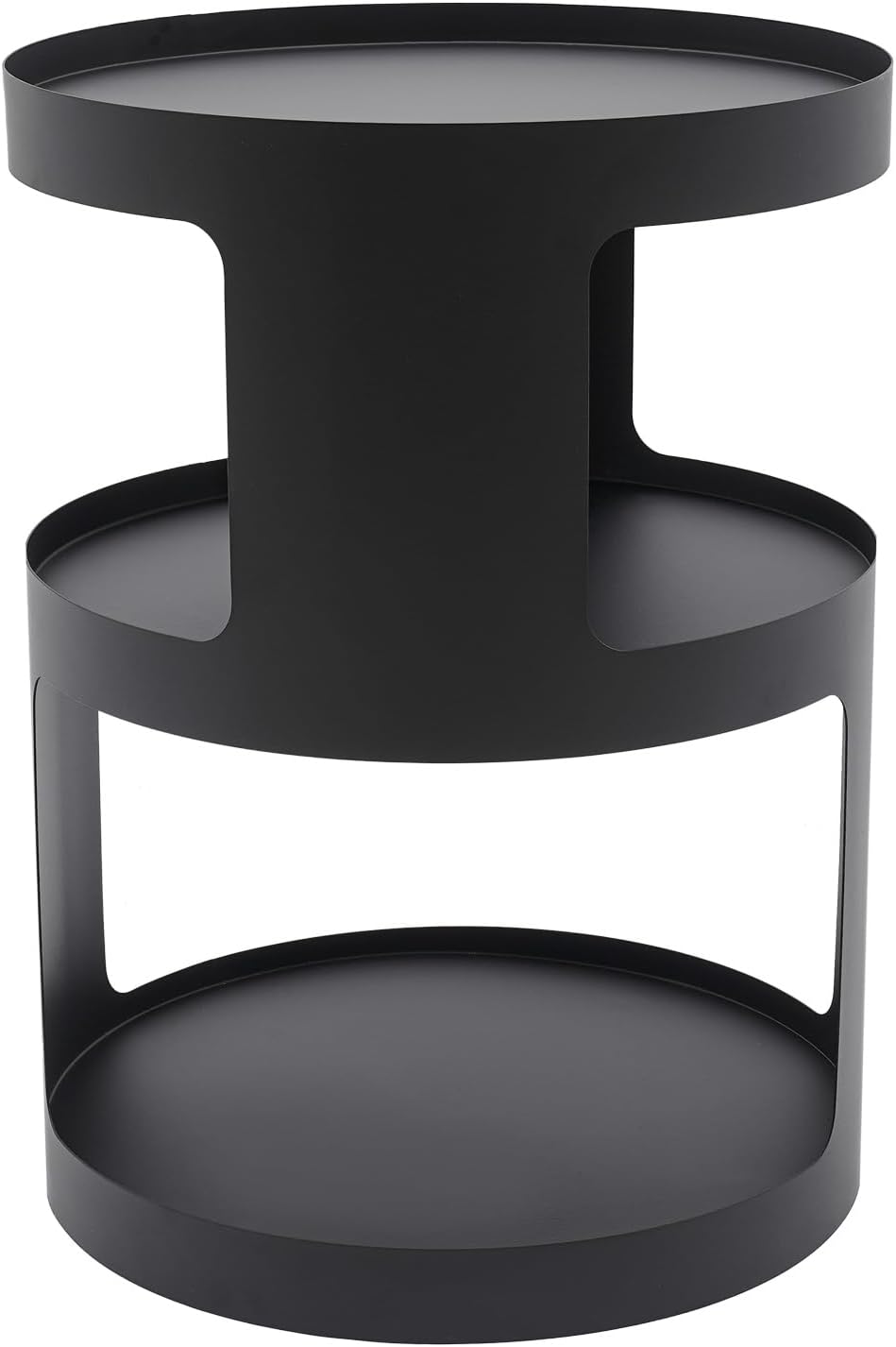 2-Layer Modern Side Table Round End Tables, Black Metal Nightstand Accent Tab...
