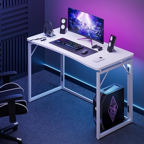 JOYMOOP 31.5" White Folding Desk, No Assembly, Wooden Top, Small Size