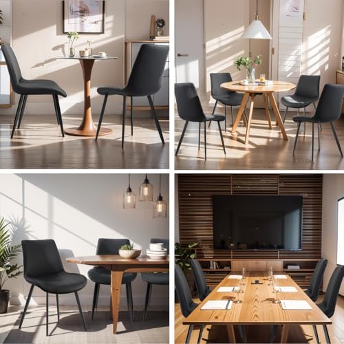 Dining Chairs, Modern PU Leather Dining Room Chair with Sturdy Metal Legs, Up...