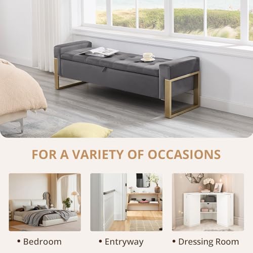 End of Bed Storage Bench, 67'' Benches for Bedroom Foot of Bed King S...