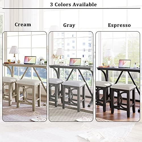 RuiSiSi 3 Piece Counter Height Dining Set, Farmhouse Kitchen Table Set with U...