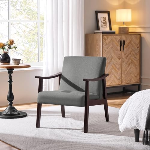 Yaheetech Accent Chair, Mid-Century Linen Fabric Armchair, Dark Gray