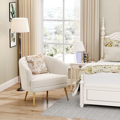 Andeworld Velvet Accent Chair, Barrel Armchair, Beige