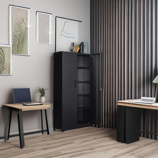 SISESOL Wide & Deep Metal Storage Cabinet with 2 Doors and 5 Adjustable S...