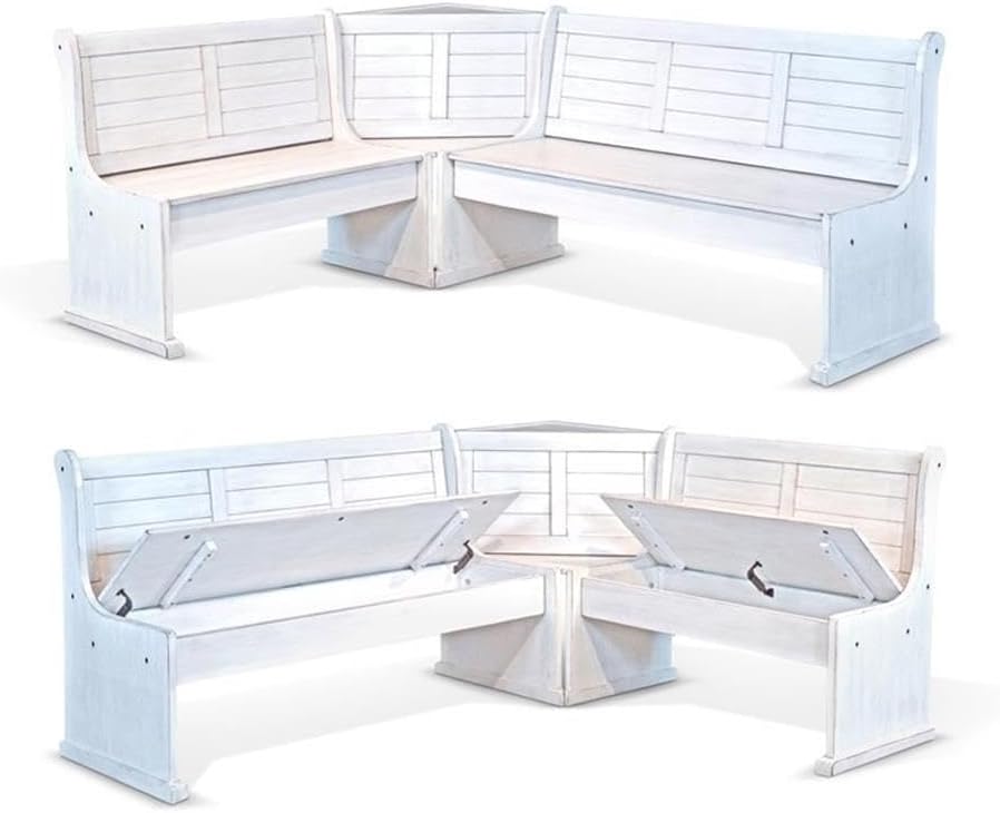 Pemberly Row 75" x 56" Farmhouse Wood Breakfast Nook Set with Table...