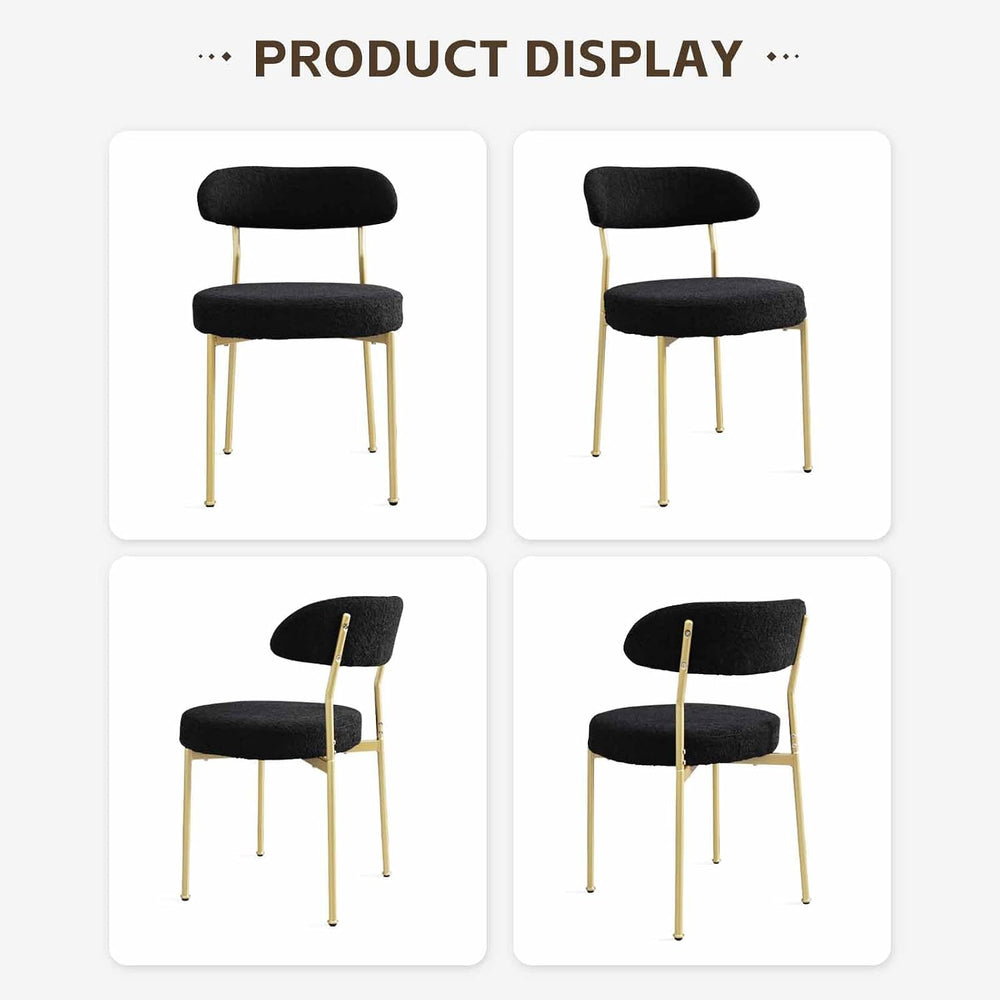 Black Boucle Dining Chair Set of 4, Modern Oval Upholstered Dining Chairs wit...