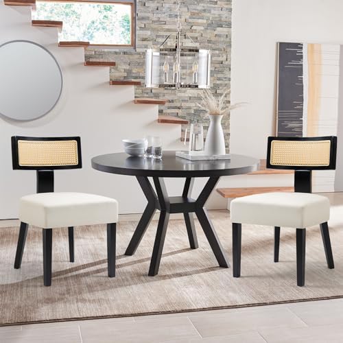 ZJhome Rattan Dining Chairs Set of 4, Mid-Century Modern Fabric Upholstered D...