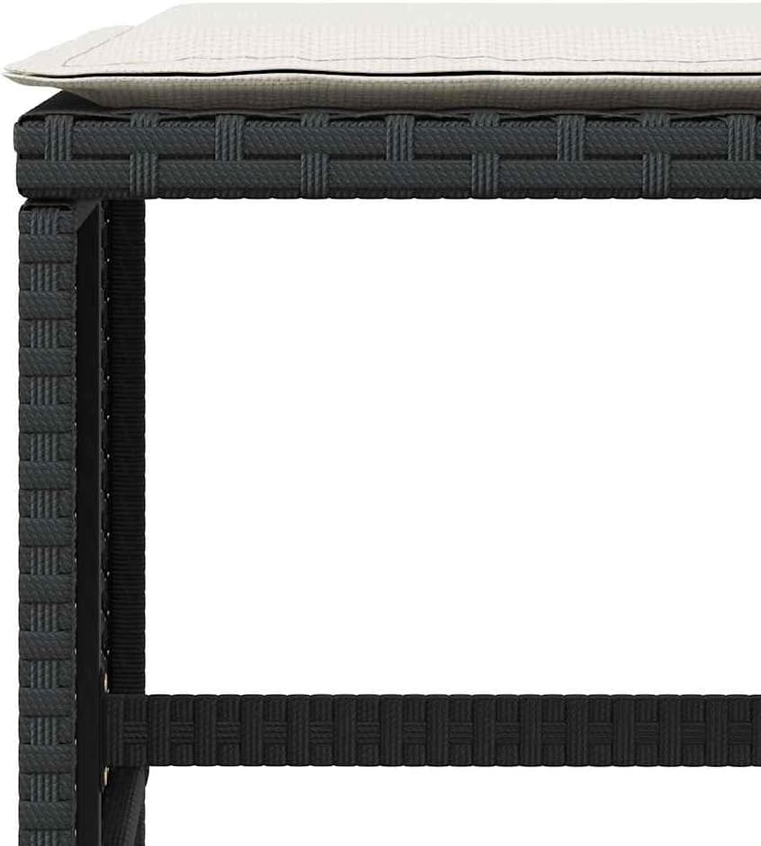 4-Piece Garden Stool Set Black with Cream Cushion