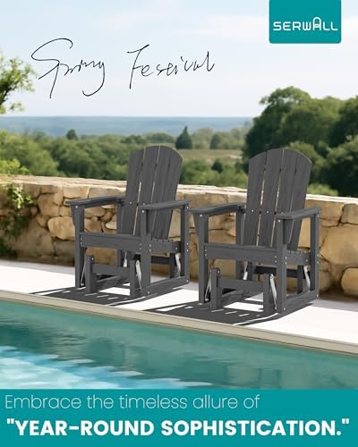 SERWALL Outdoor Glider Chair, HDPE Wood-Like Patio Glider Rocker All-Weather ...