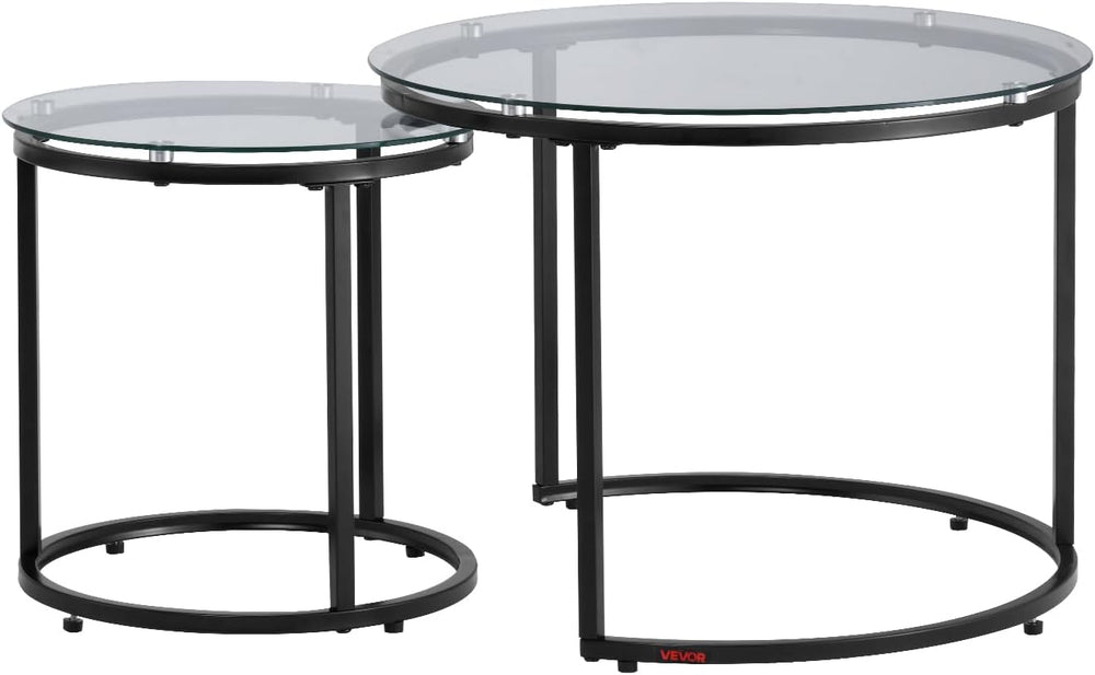 VEVOR Nesting Coffee Table Set of 2, 23.6 in Round Coffee Table, Glass Nestin...