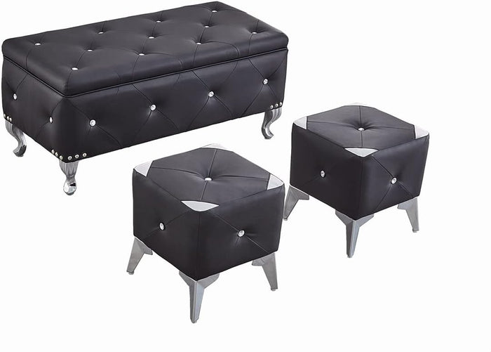 DRM'SCUUM Faux Leather Large Storage Ottoman Bench Set Foot Rest Stools for Living Room Bedroom with 2pcs Ottomans Upholstered, Black