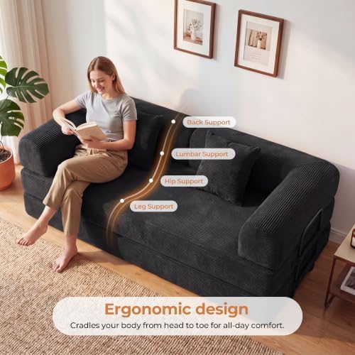 79" Convertible Futon Sofa Bed, Couch for Living Room | Corduroy Lovesea...