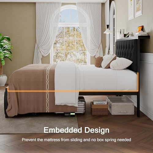 Einhomn King Size Bed Frame with 2 Storage Drawers, Metal Platform Bed with C...