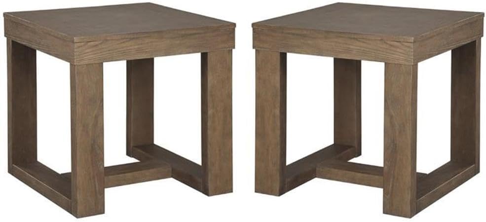 BOWERY HILL Contemporary Set of 2 Square End Tables in Grayish Brown