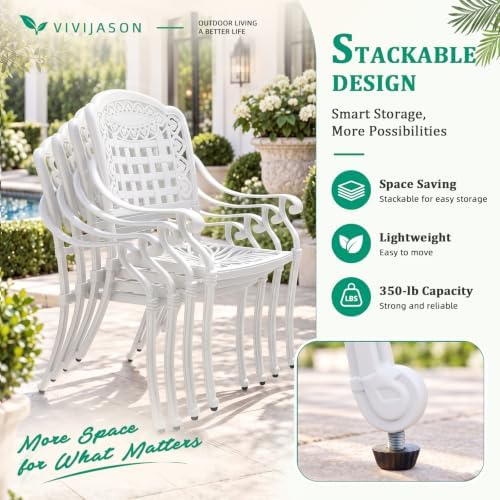 VIVIJASON 5-Piece Patio Furniture Dining Set, All-Weather Cast Aluminum Outdo...
