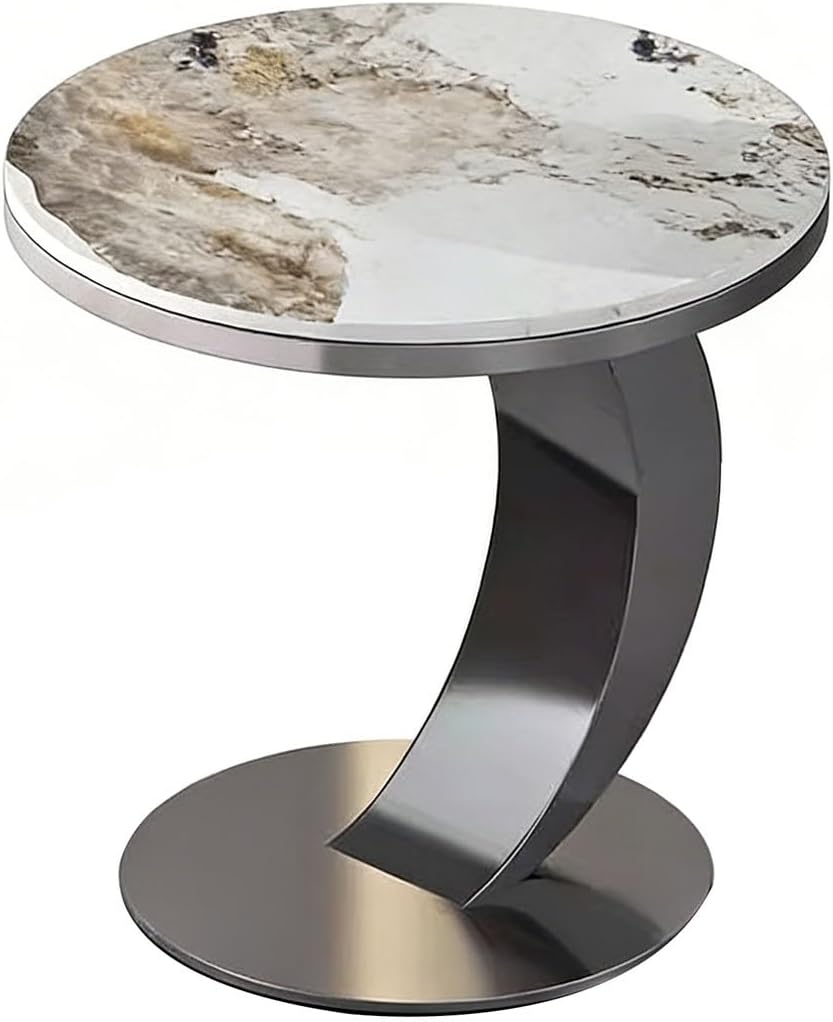 Modern C-Shaped Side Table, Sintered Stone Top & Sturdy Metal Frame, Mini...