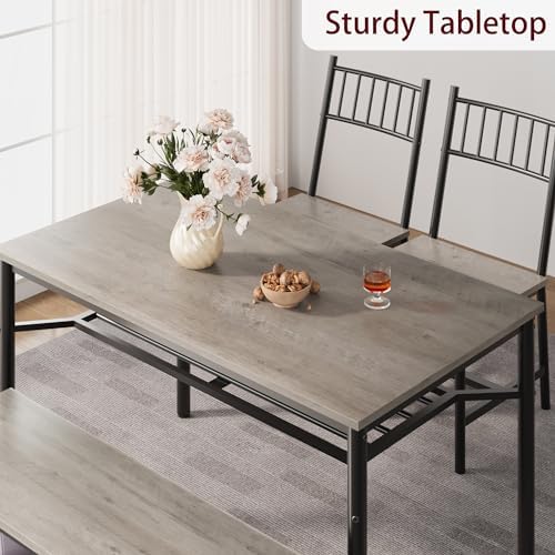 Garvee Dining Table Set for 4 with Bench and Chairs, 4-Piece Kitchen Table Se...