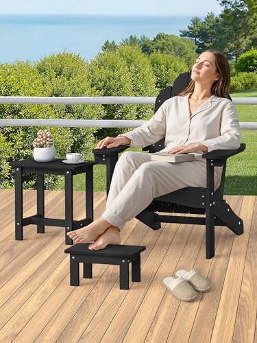 LUE BONA Small Outdoor Side Table with Removable Footstool for Patio, Black