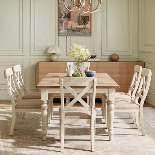 Roundhill Furniture Prato 7-Piece Dining Table Set with Cross Back Chairs, An...