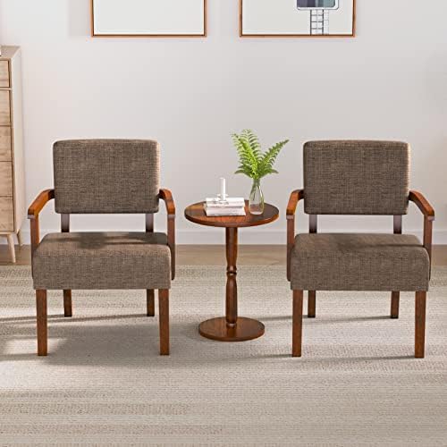 FAGAGA Accent Chairs Set of 2, 2 Solid Wood Armchairs with Side Table | Livin...