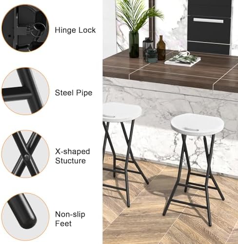 5Rcom Folding Stool, 24 inch Bar Stools with Handle, Metal and Plastic Foldab...