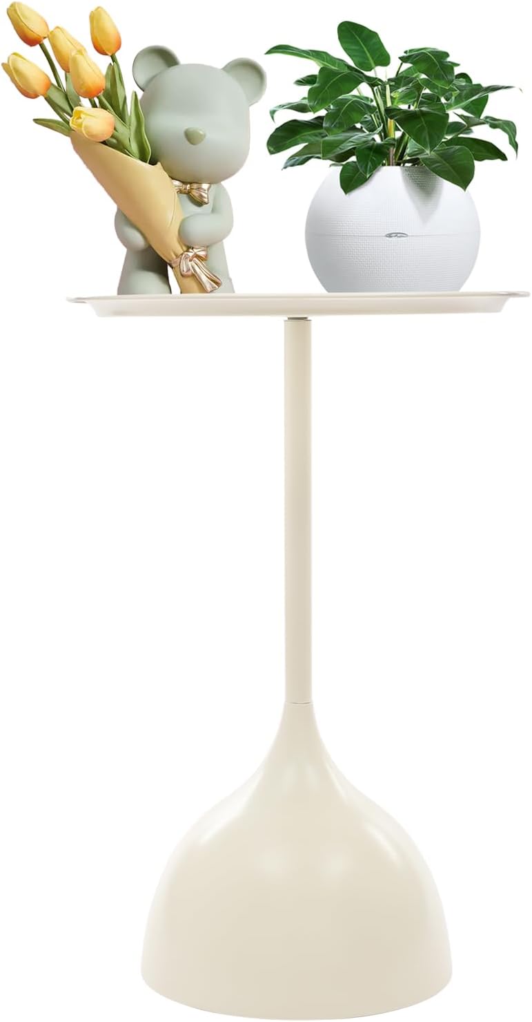 Small End Table, 15.75" Round Bedside Table with Industrial Iron Frame, ...