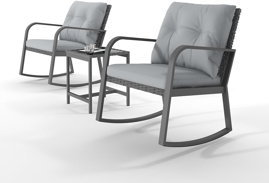 3 Piece Rocking Bistro Patio Set, Outdoor Rocking Chair, Outdoor Bistro Sets ...