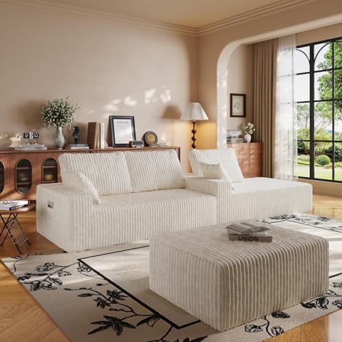 108" U-Shape Modular Sectional Cloud Cream Couch with Ottoman, Deep Seat...