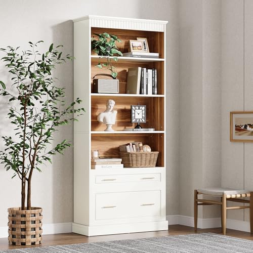 Tribesigns 5-Shelf Bookcase with File Cabinet Drawer, 72" Tall Bookshelf...
