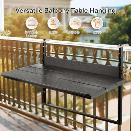 HDPE 39.3" Outdoor Folding Balcony Bar Table for Railings, Black
